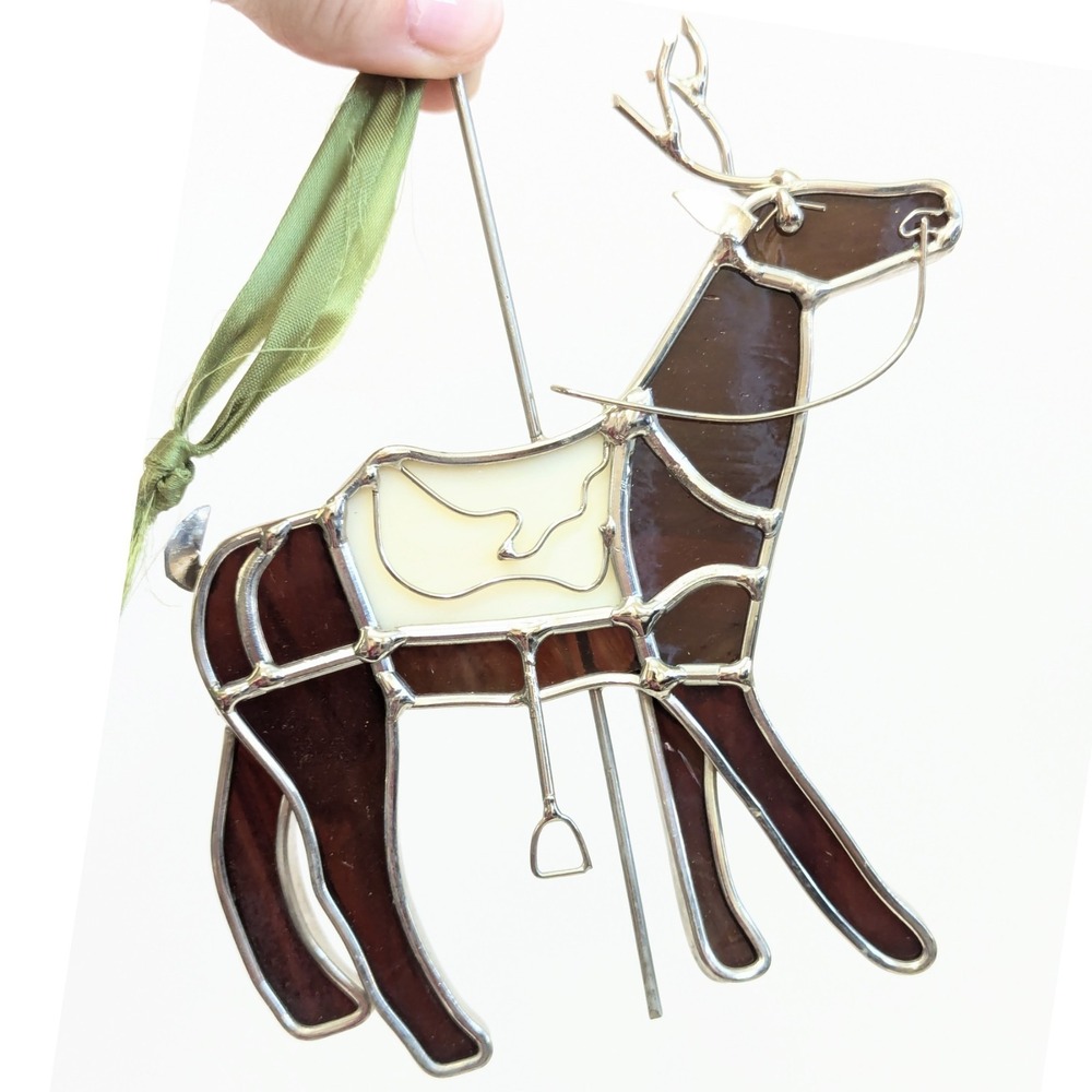 D.A. Glassco Stained Glass Reindeer Deer Carousel Sun Catcher Ornament Christmas